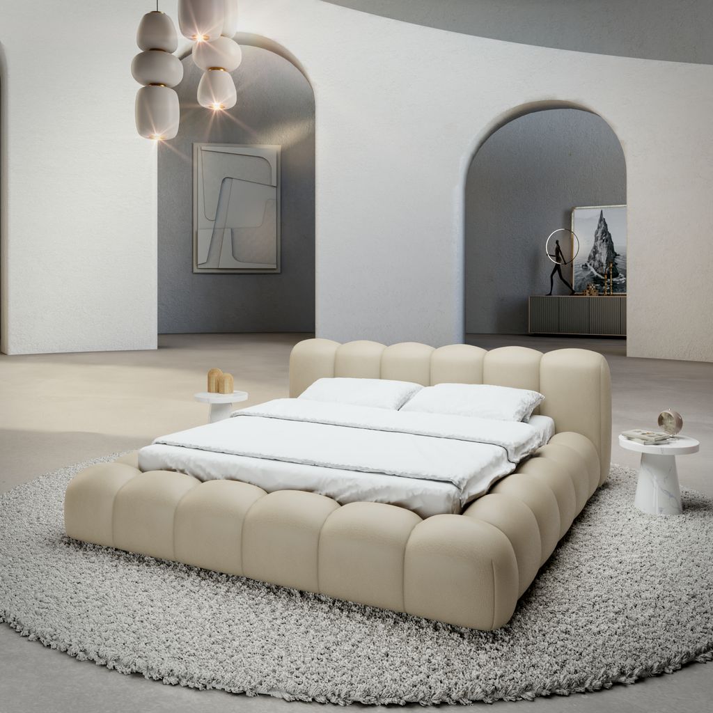 
Design Polsterbett „Alba“ mit Ablagefach, Kunstleder Beige - 140 x 200 cm