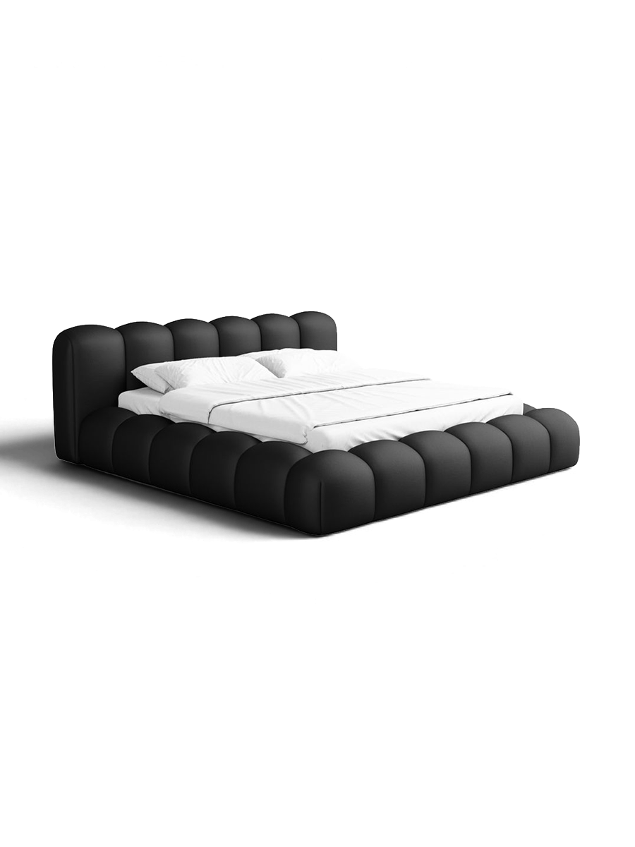 
Letto imbottito di design «Alba» con vano portaoggetti, similpelle nera - 140 x 200 cm