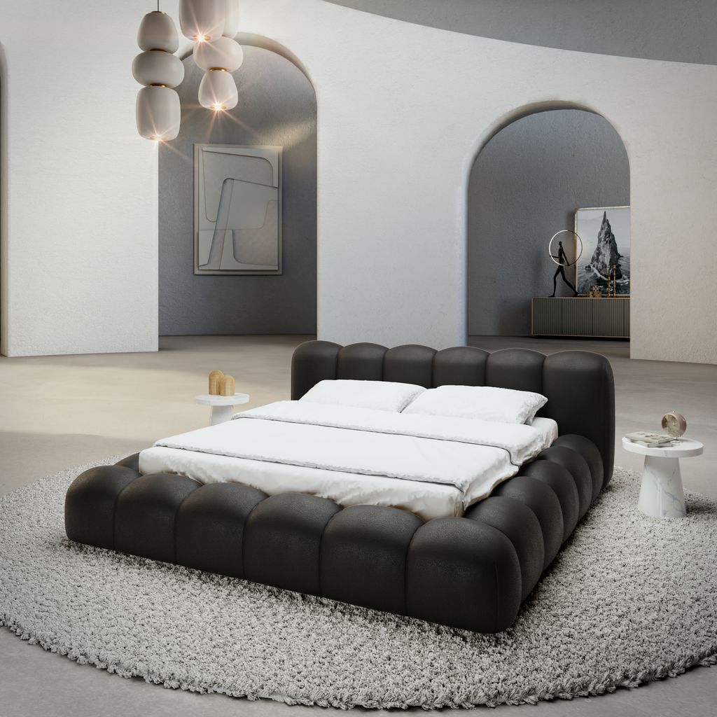 
Design Polsterbett „Alba“ mit Ablagefach, Kunstleder Schwarz - 140 x 200 cm