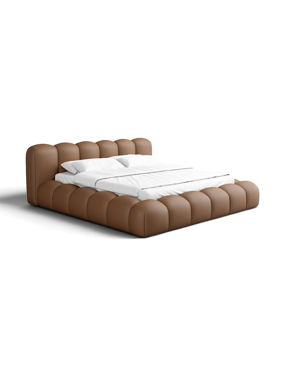 
Letto imbottito di design «Alba» con vano portaoggetti, similpelle marrone cioccolato - 140 x 200 cm