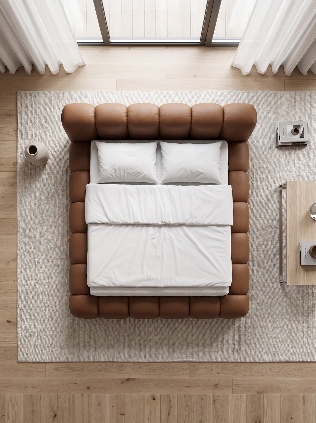 
Letto imbottito di design «Alba» con vano portaoggetti, similpelle marrone cioccolato - 140 x 200 cm