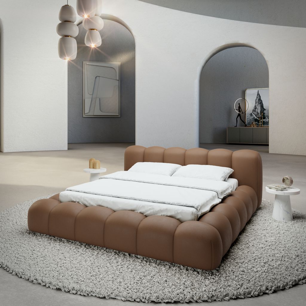 
Design Polsterbett „Alba“ mit Ablagefach, Kunstleder Choco Brown - 140 x 200 cm
