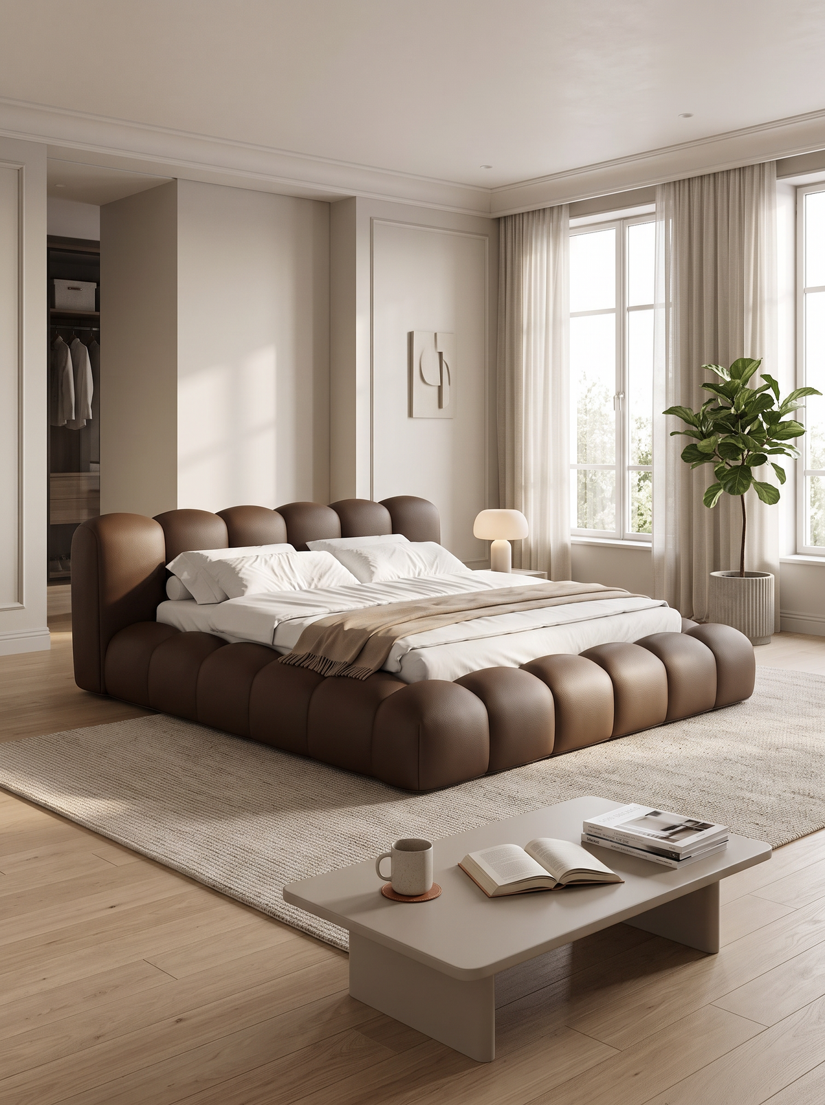 
Letto imbottito di design «Alba» con vano portaoggetti, similpelle marrone scuro - 140 x 200 cm