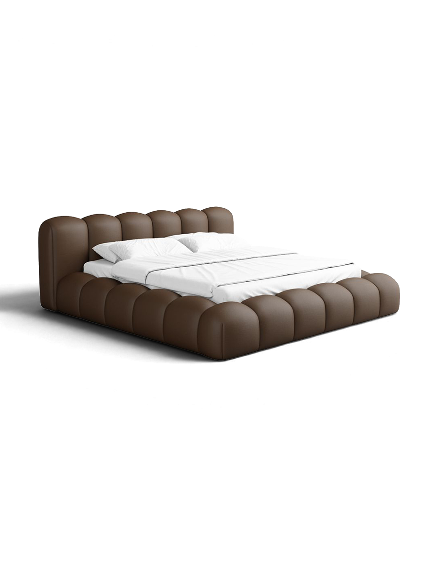 
Letto imbottito di design «Alba» con vano portaoggetti, similpelle marrone scuro - 140 x 200 cm