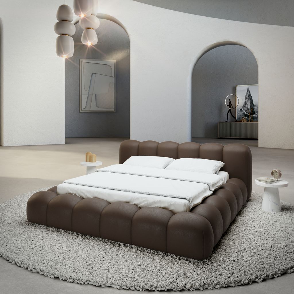 
Design Polsterbett „Alba“ mit Ablagefach, Kunstleder Dunkelbraun - 140 x 200 cm