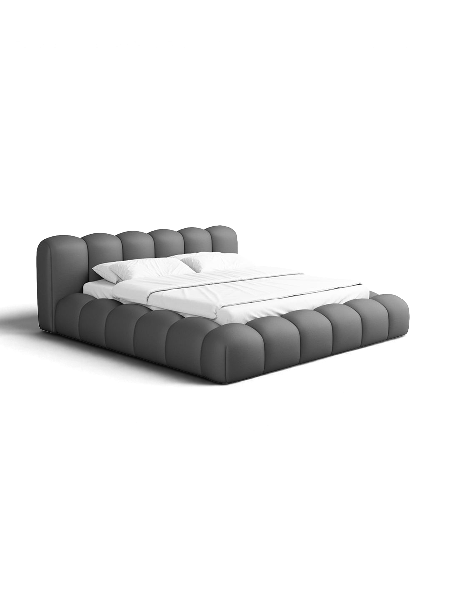 
Letto imbottito di design «Alba» con vano portaoggetti, similpelle grigia - 140 x 200 cm