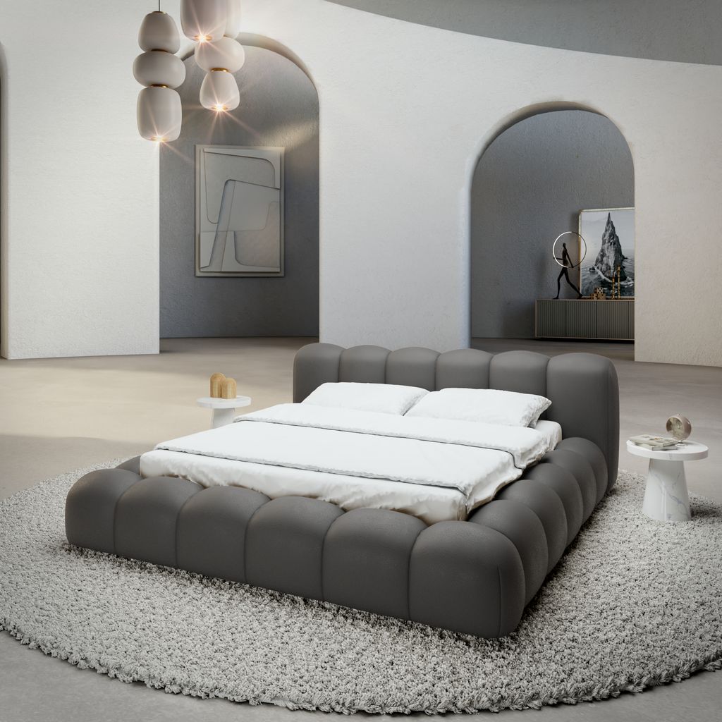 
Design Polsterbett „Alba“ mit Ablagefach, Kunstleder Grau - 140 x 200 cm
