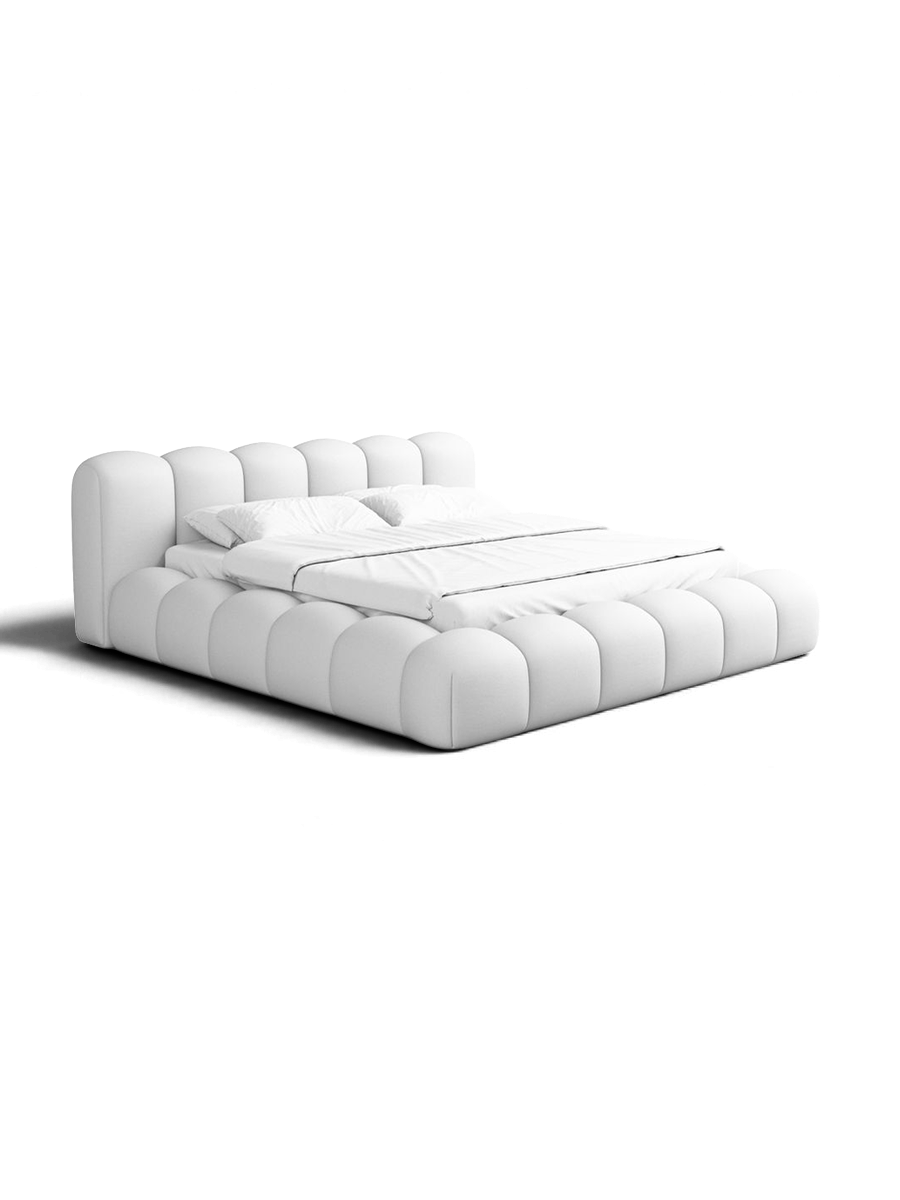 
Letto imbottito di design «Alba» con vano portaoggetti, similpelle bianca - 140 x 200 cm