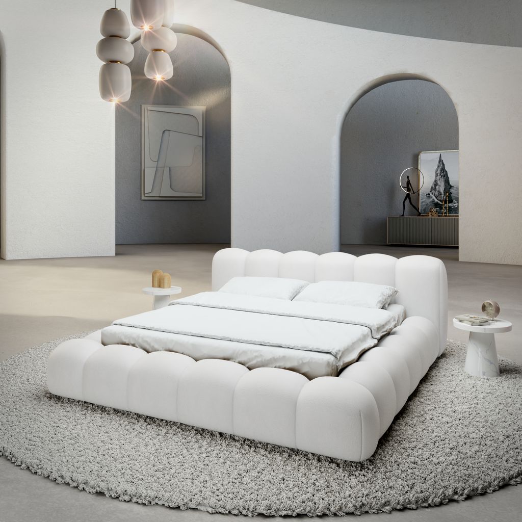 
Design Polsterbett „Alba“ mit Ablagefach, Kunstleder Weiss - 140 x 200 cm