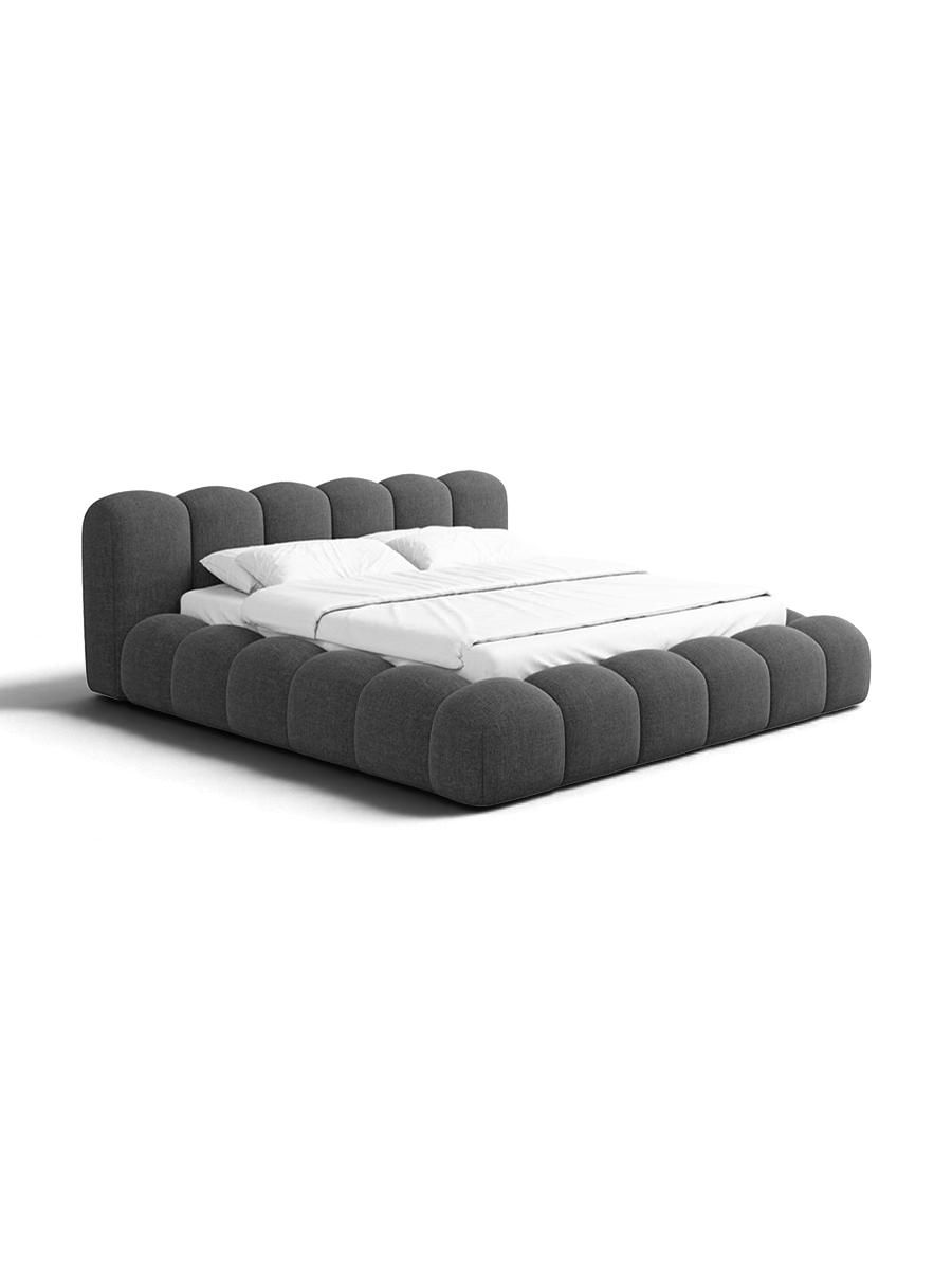 
Letto imbottito di design «Alba» con vano portaoggetti, tessuto intrecciato antracite - 140 x 200 cm