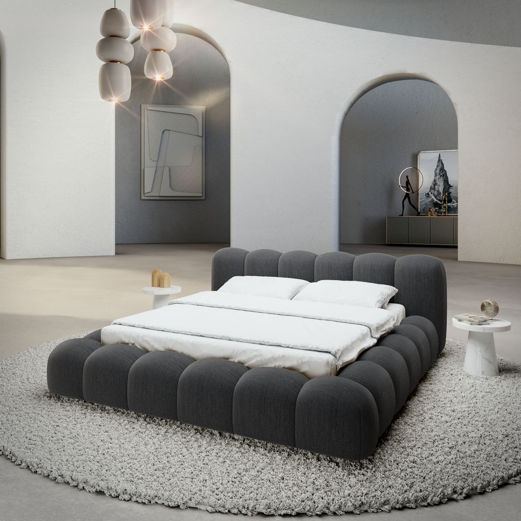 
Design Polsterbett „Alba“ mit Ablagefach, Webstoff Anthrazit - 140 x 200 cm