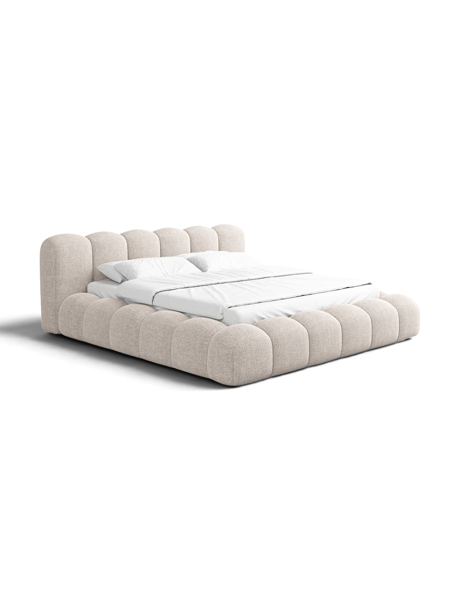 
Letto imbottito di design «Alba» con vano portaoggetti, tessuto intrecciato beige - 140 x 200 cm