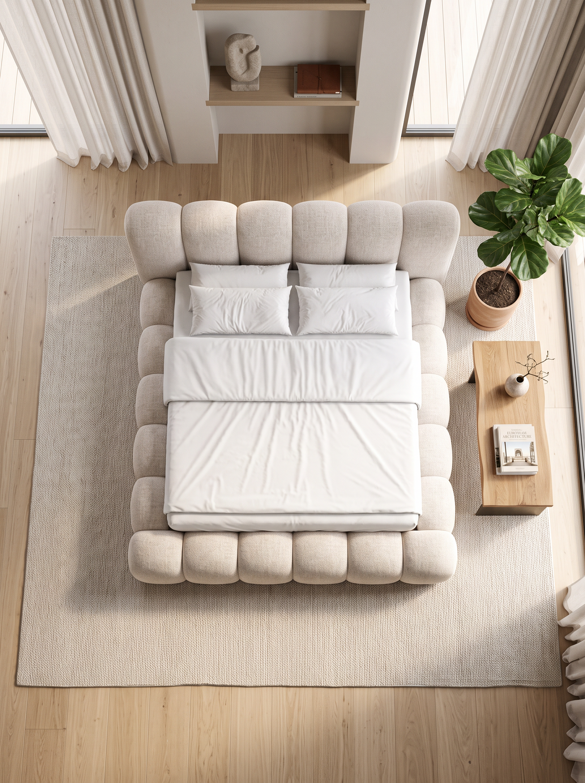 
Letto imbottito di design «Alba» con vano portaoggetti, tessuto intrecciato beige - 140 x 200 cm