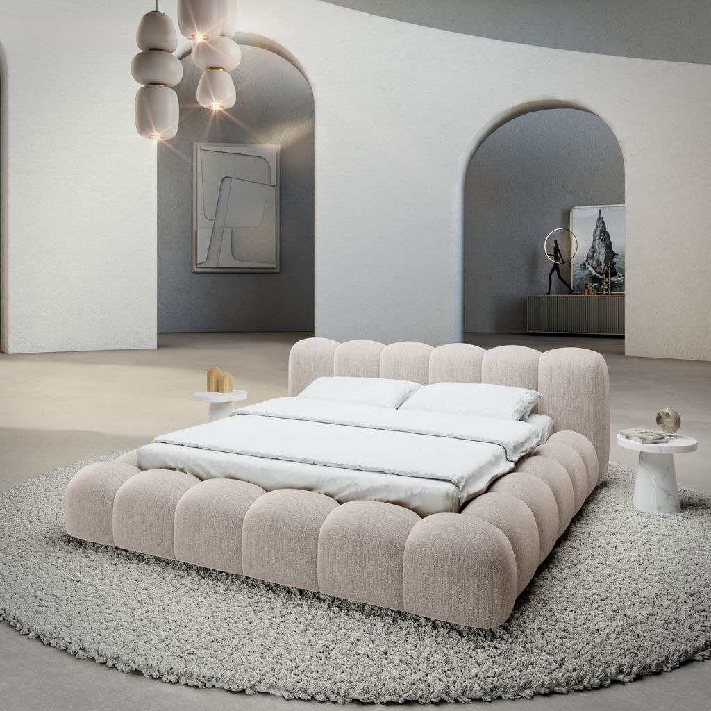 
Design Polsterbett „Alba“ mit Ablagefach, Webstoff Beige - 140 x 200 cm