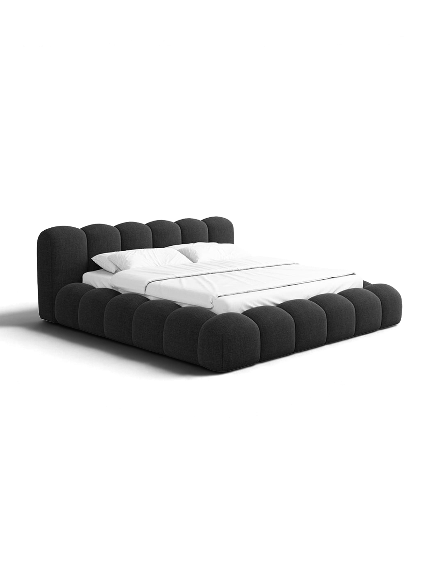
Letto imbottito di design «Alba» con vano portaoggetti, tessuto intrecciato nero - 140 x 200 cm