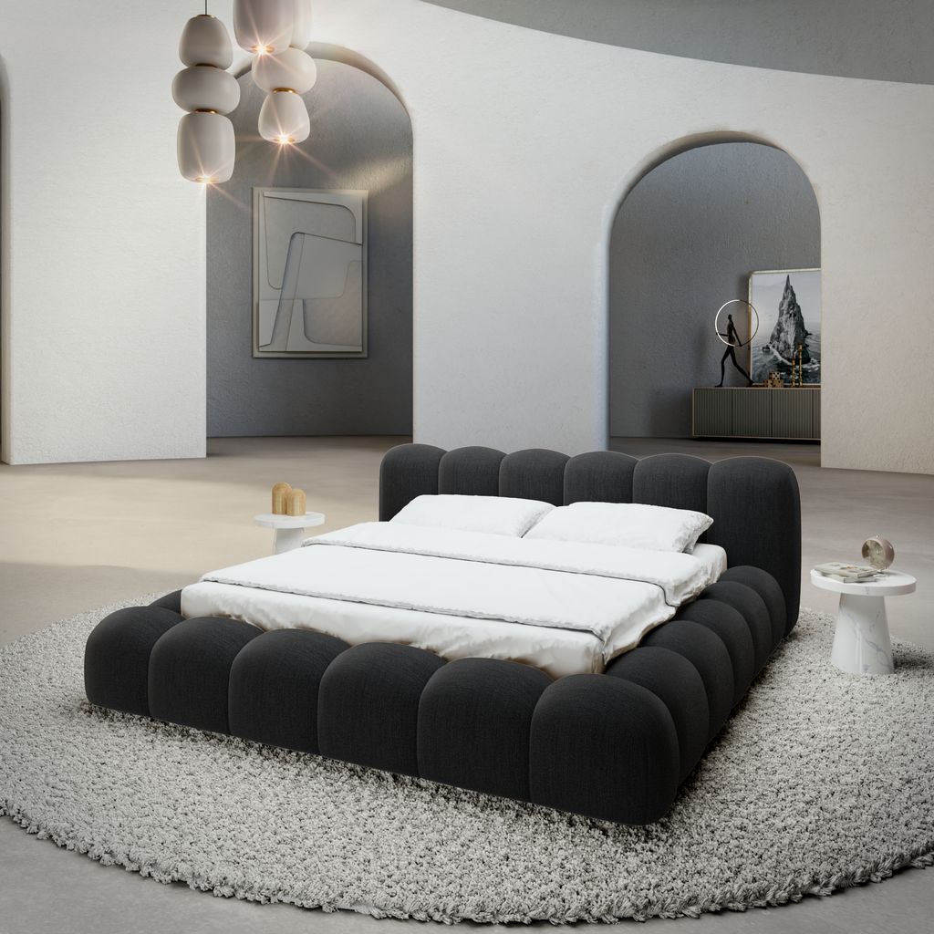 
Design Polsterbett „Alba“ mit Ablagefach, Webstoff Schwarz - 140 x 200 cm
