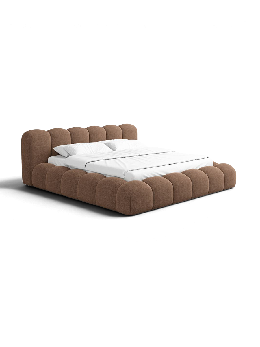 
Letto imbottito di design «Alba» con vano portaoggetti, tessuto intrecciato marrone - 140 x 200 cm