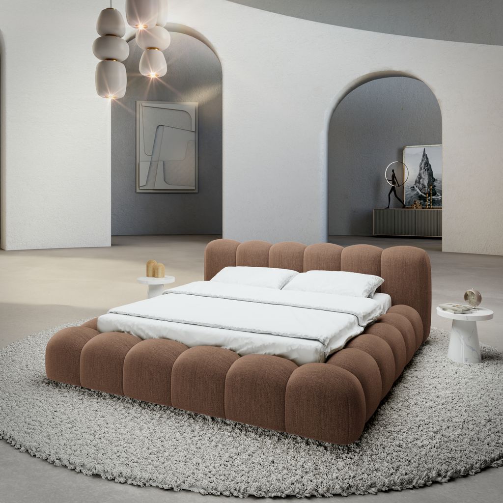 
Design Polsterbett „Alba“ mit Ablagefach, Webstoff Braun - 140 x 200 cm