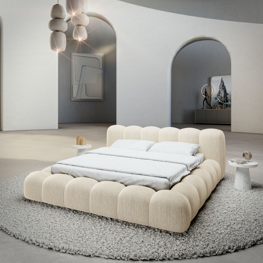 
Design Polsterbett „Alba“ mit Ablagefach, Webstoff Cream - 140 x 200 cm