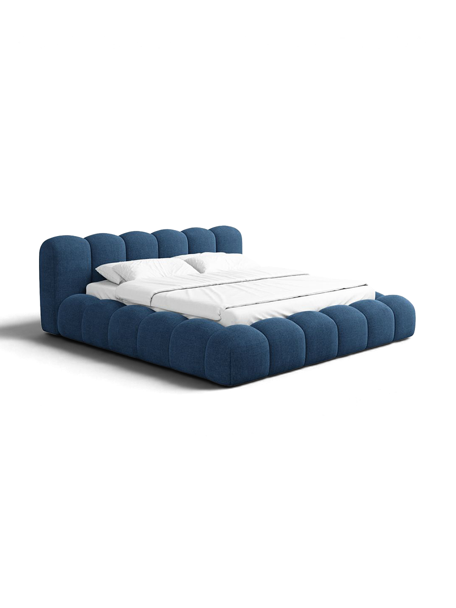 
Letto imbottito di design «Alba» con vano portaoggetti, tessuto intrecciato blu scuro - 140 x 200 cm