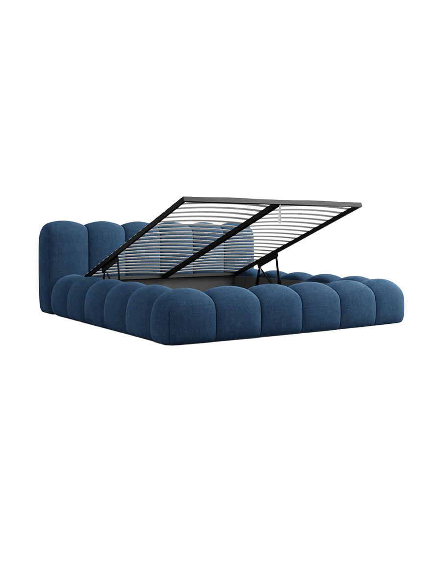 
Design Polsterbett „Alba“ mit Ablagefach, Webstoff Dunkelblau - 140 x 200 cm