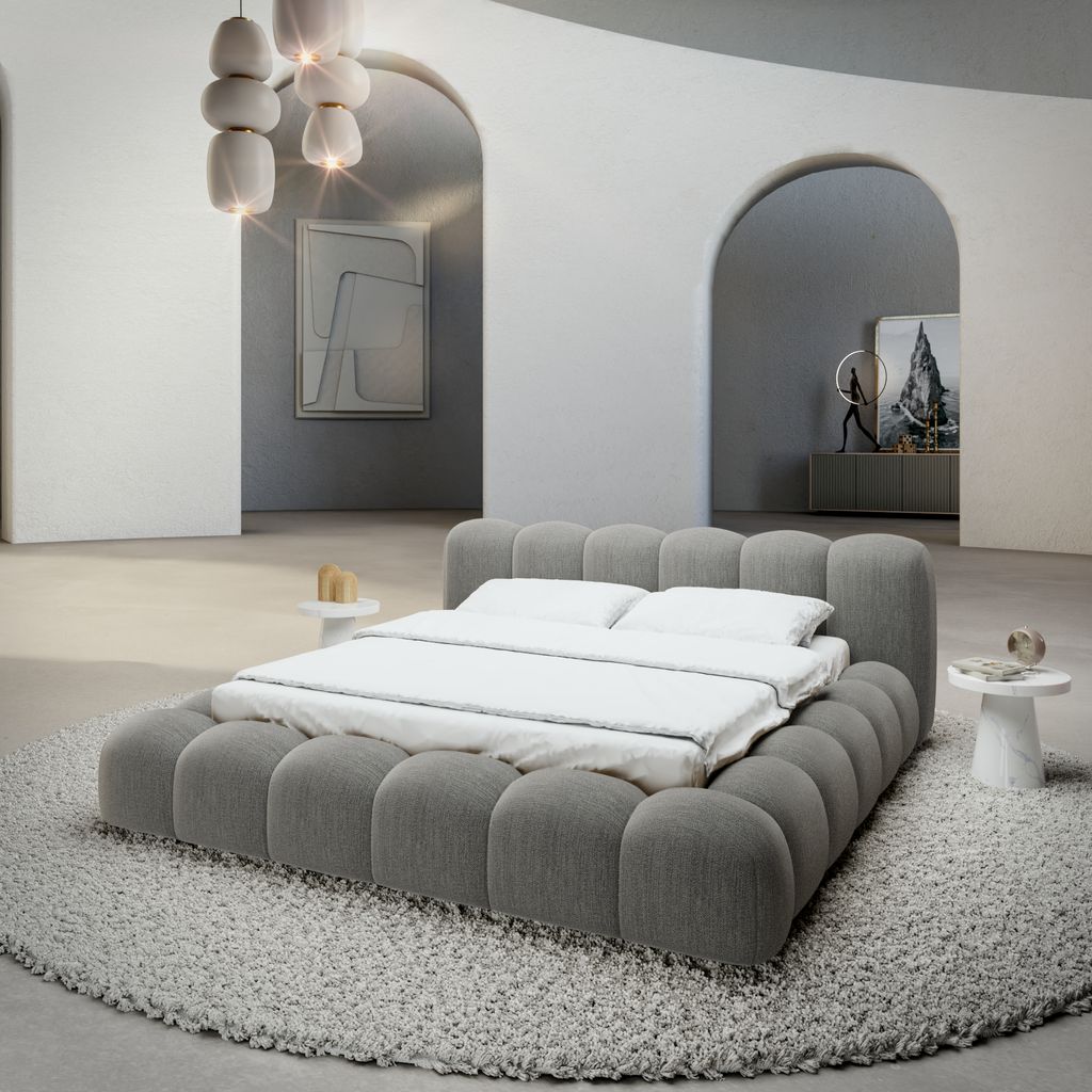 
Design Polsterbett „Alba“ mit Ablagefach, Webstoff Grau - 140 x 200 cm