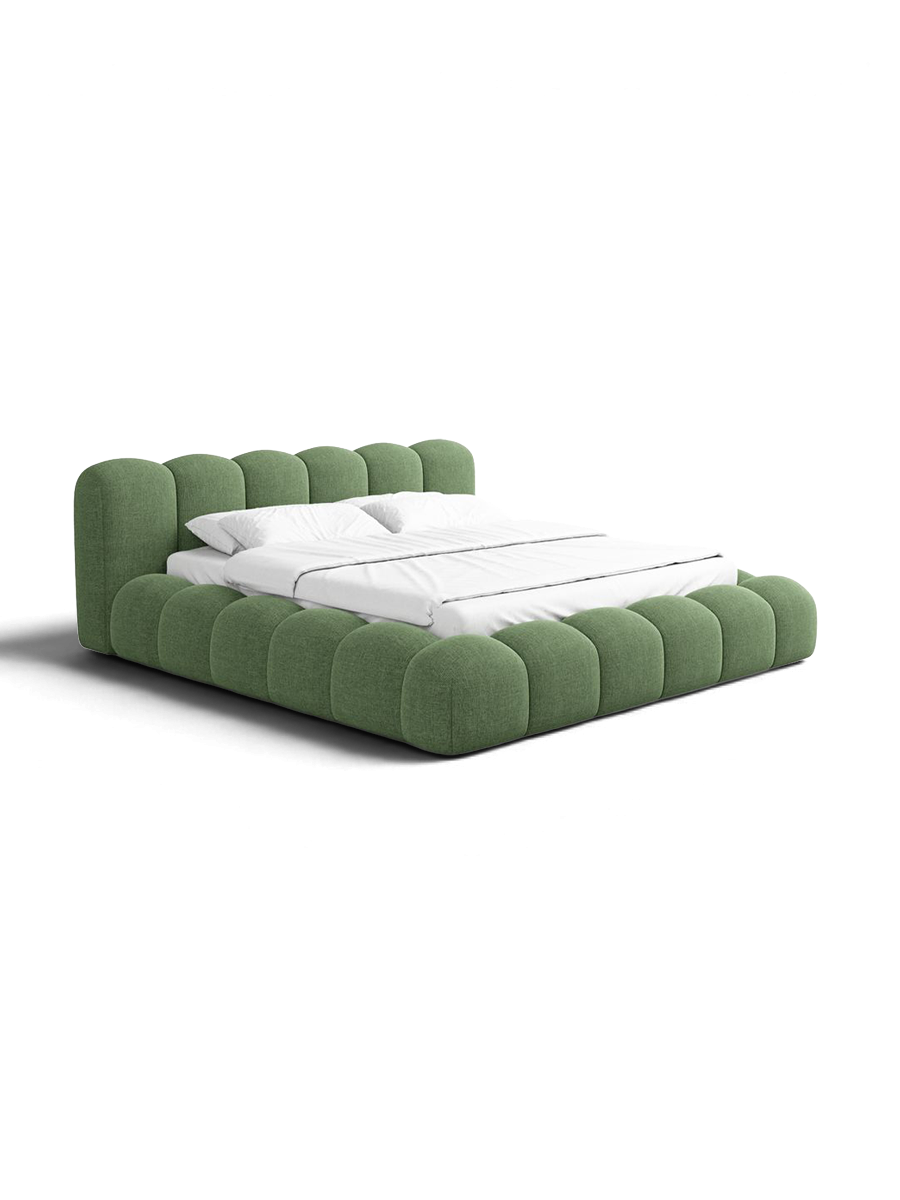 
Letto imbottito di design «Alba» con vano portaoggetti, tessuto intrecciato verde - 140 x 200 cm