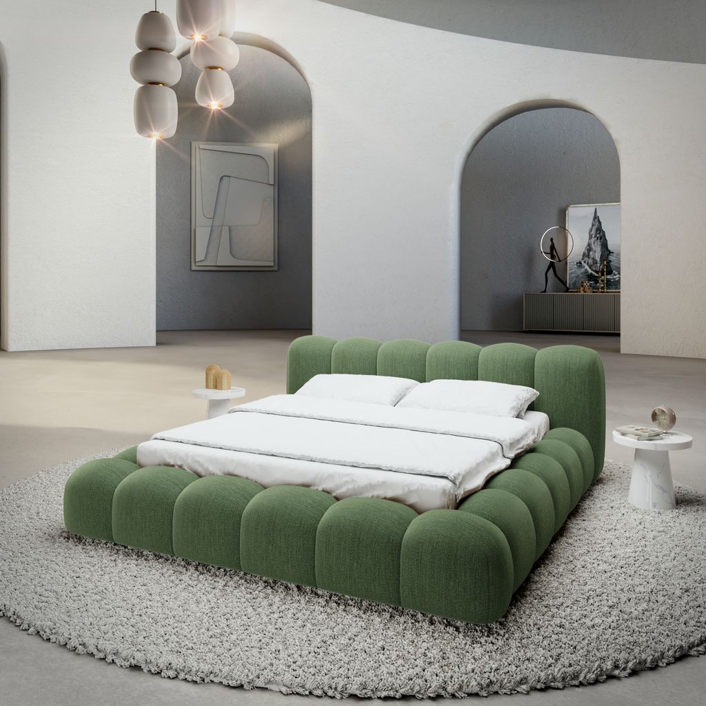 
Design Polsterbett „Alba“ mit Ablagefach, Webstoff Grün - 140 x 200 cm
