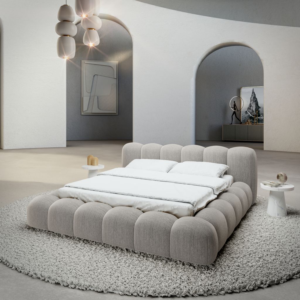 
Design Polsterbett „Alba“ mit Ablagefach, Webstoff Hellgrau - 140 x 200 cm