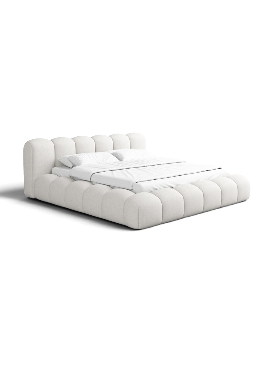 
Letto imbottito di design «Alba» con vano portaoggetti, tessuto intrecciato bianco - 140 x 200 cm