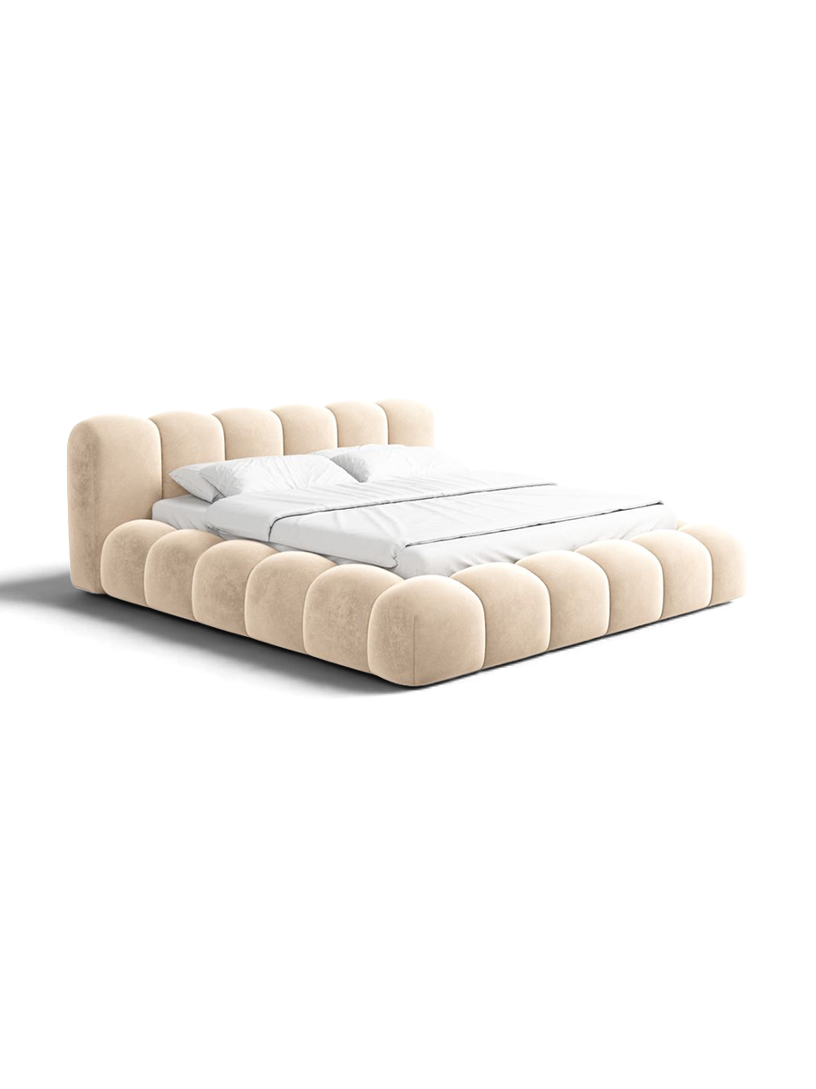 
Letto imbottito di design «Alba» con vano portaoggetti, velluto beige - 140 x 200 cm