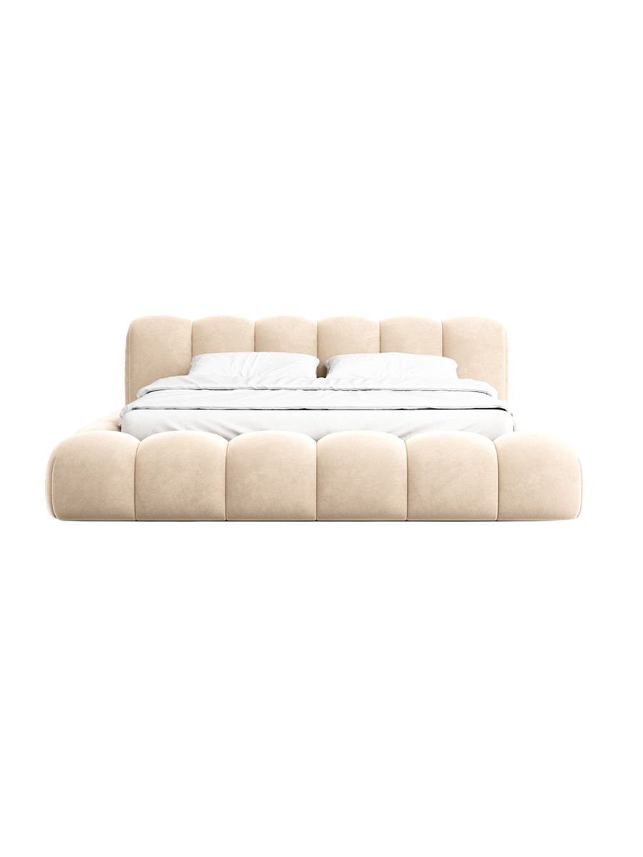 
Design Polsterbett „Alba“ mit Ablagefach, Samt Beige - 140 x 200 cm