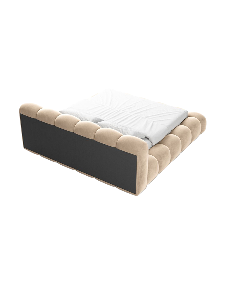 
Design Polsterbett „Alba“ mit Ablagefach, Samt Beige - 140 x 200 cm