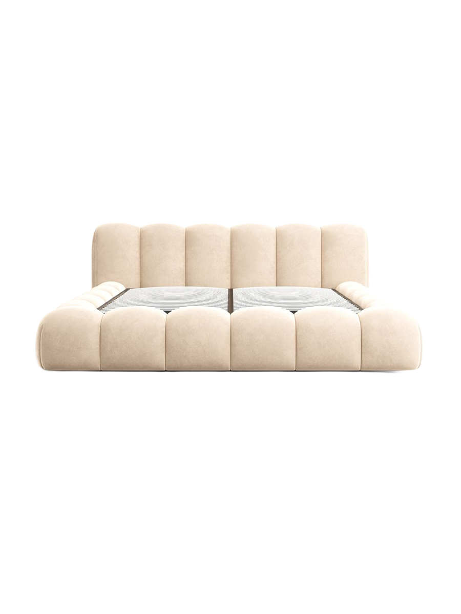 
Design Polsterbett „Alba“ mit Ablagefach, Samt Beige - 140 x 200 cm