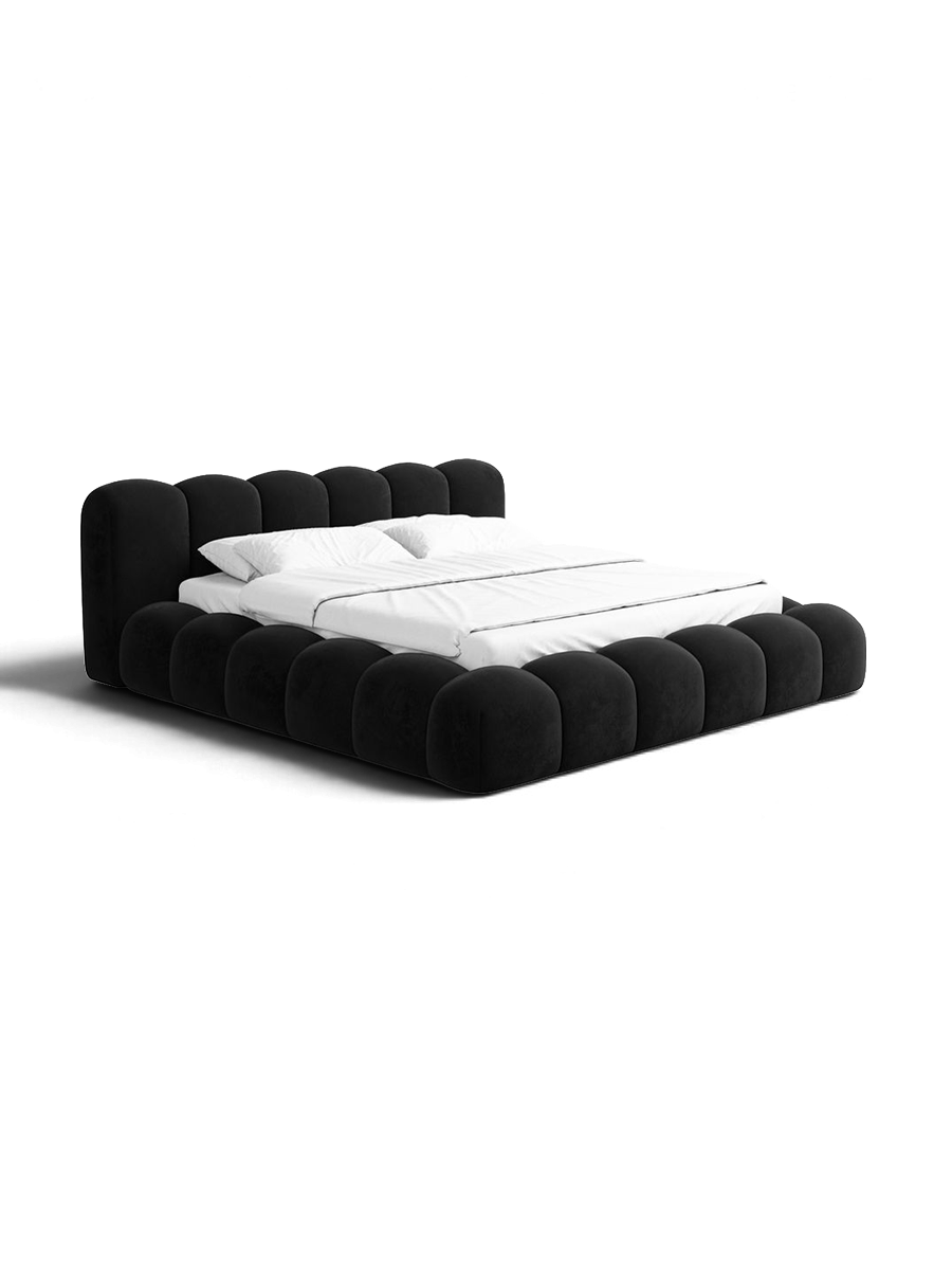 
Letto imbottito di design «Alba» con vano portaoggetti, velluto nero - 140 x 200 cm