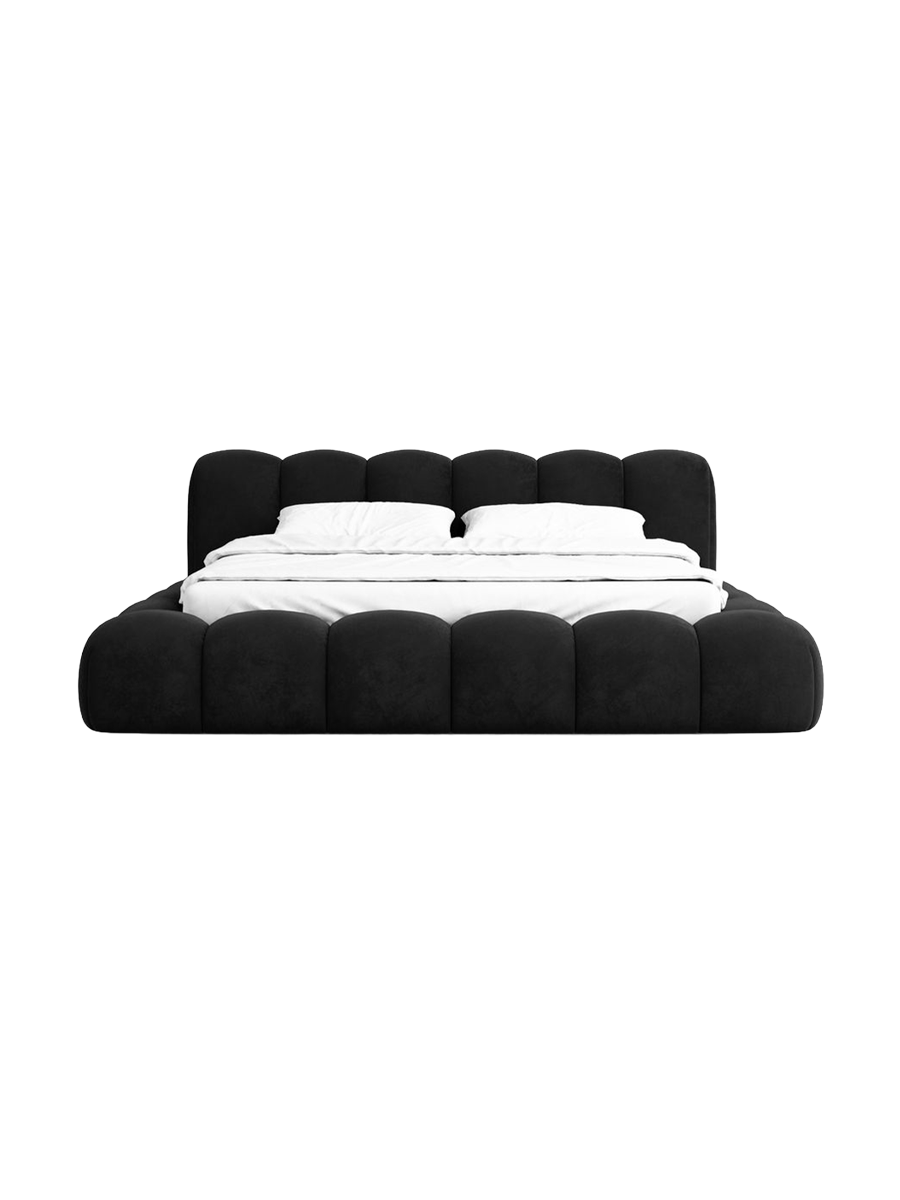 
Design Polsterbett „Alba“ mit Ablagefach, Samt Schwarz - 140 x 200 cm