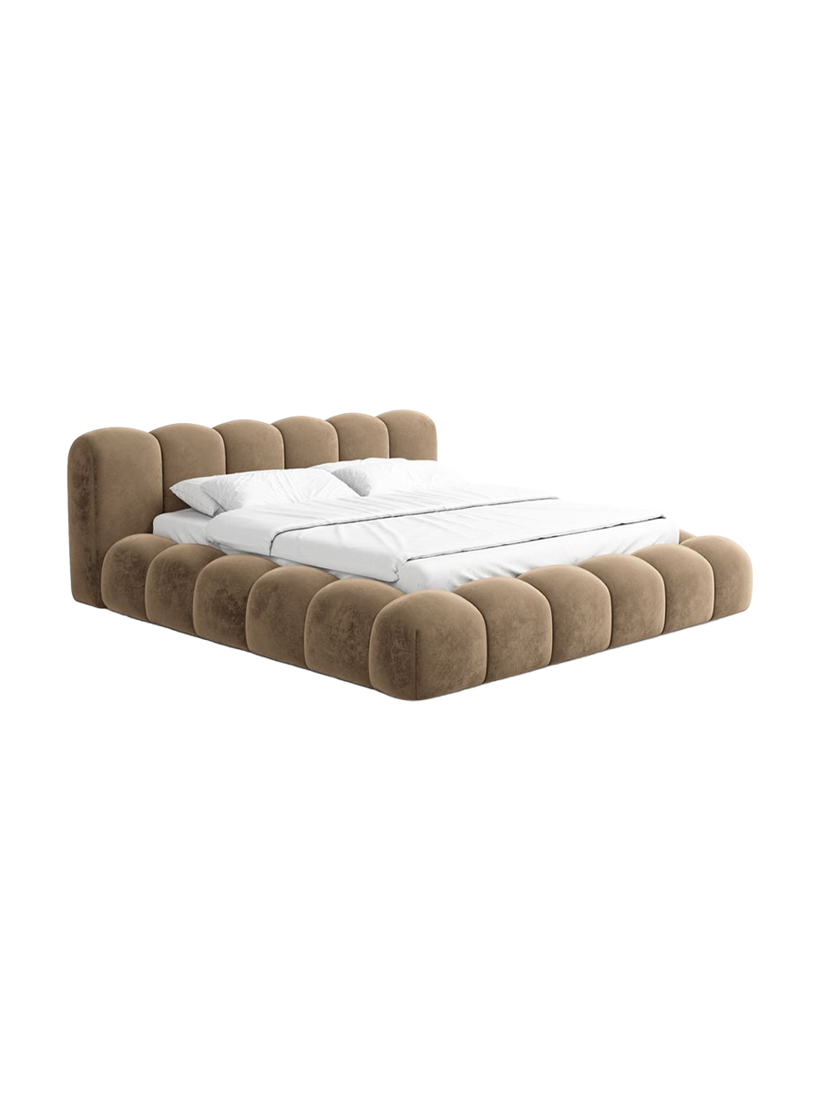 
Design Polsterbett „Alba“ mit Ablagefach, Samt Braun - 140 x 200 cm