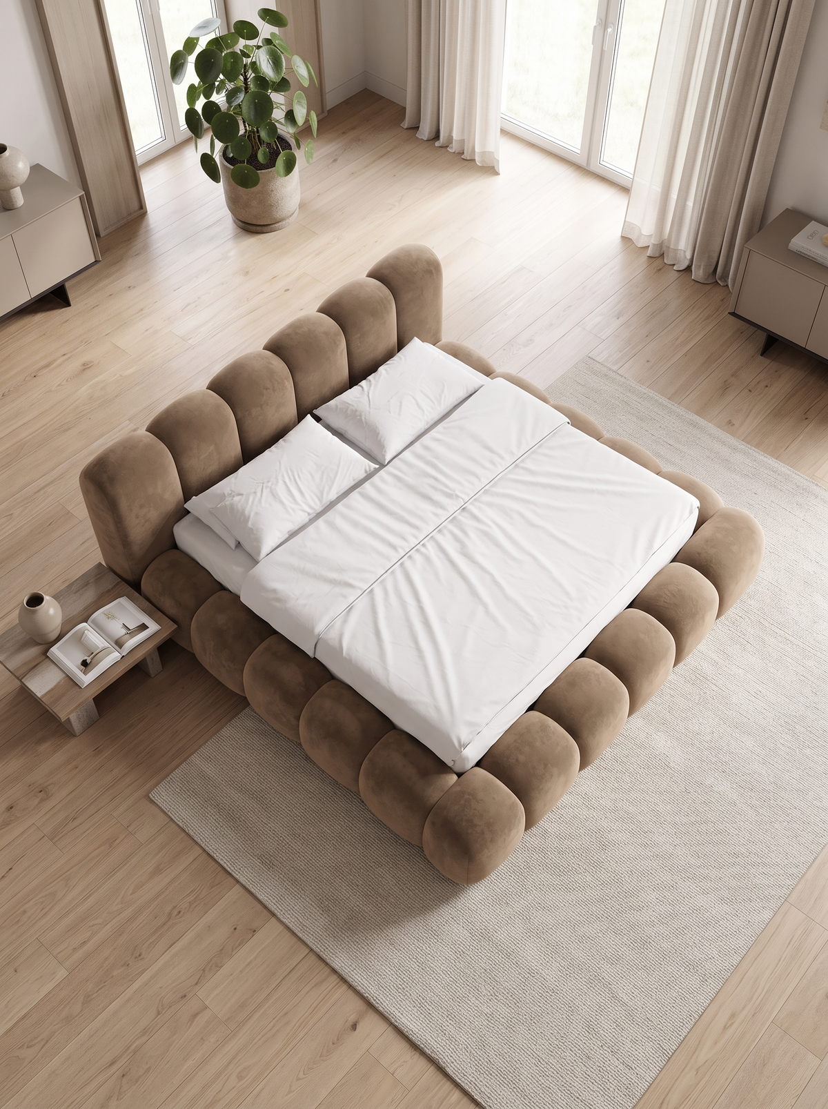 
Letto imbottito di design «Alba» con vano portaoggetti, velluto marrone - 140 x 200 cm