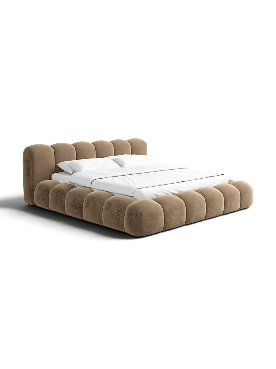 
Letto imbottito di design «Alba» con vano portaoggetti, velluto marrone - 140 x 200 cm