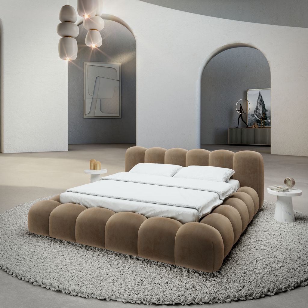 
Design Polsterbett „Alba“ mit Ablagefach, Samt Braun - 140 x 200 cm