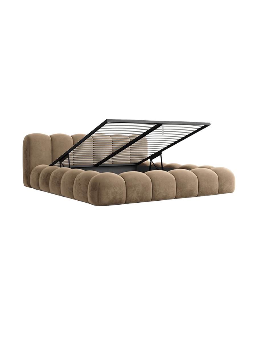 
Design Polsterbett „Alba“ mit Ablagefach, Samt Braun - 140 x 200 cm