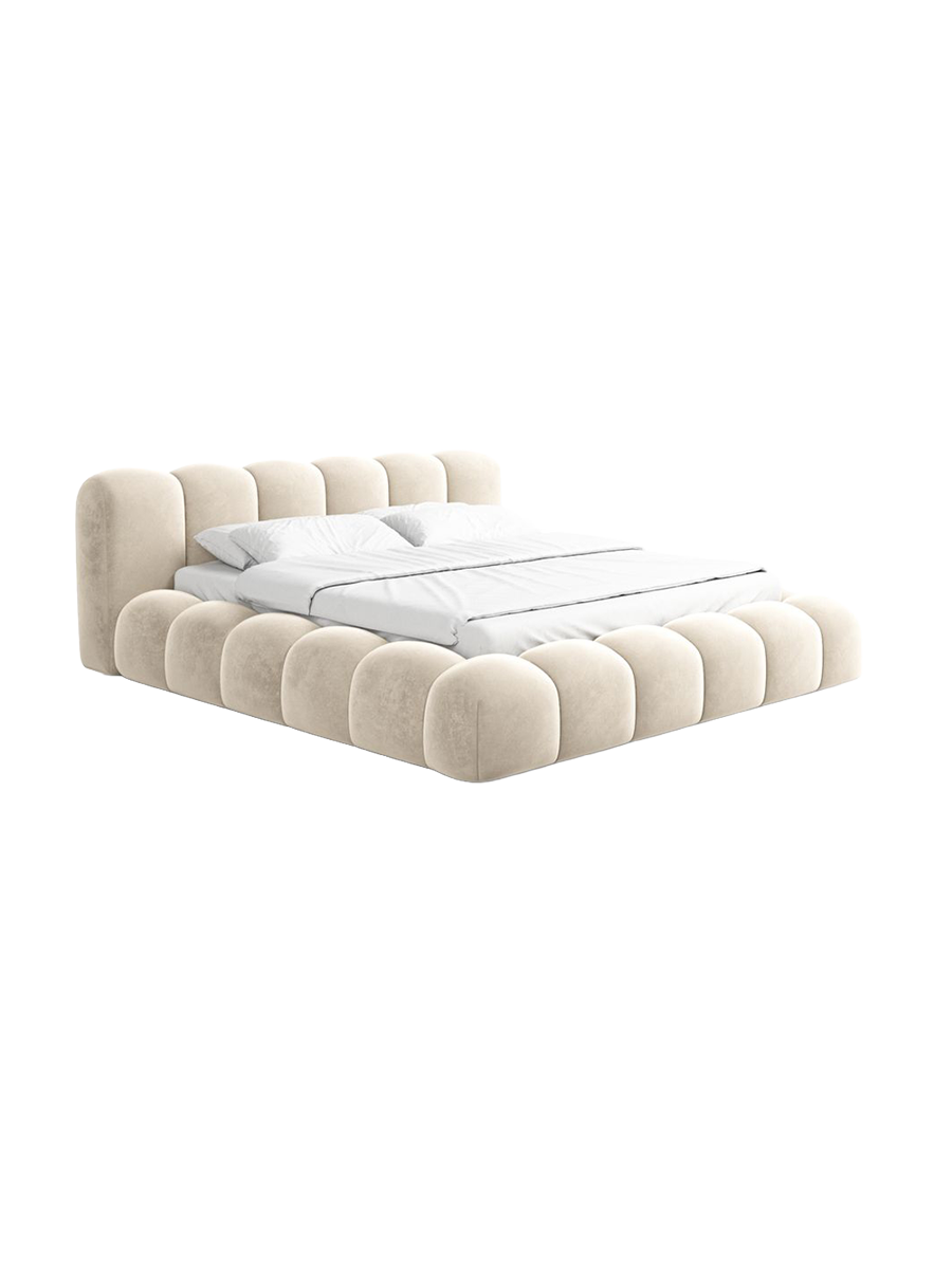 
Design Polsterbett „Alba“ mit Ablagefach, Samt Cream - 140 x 200 cm