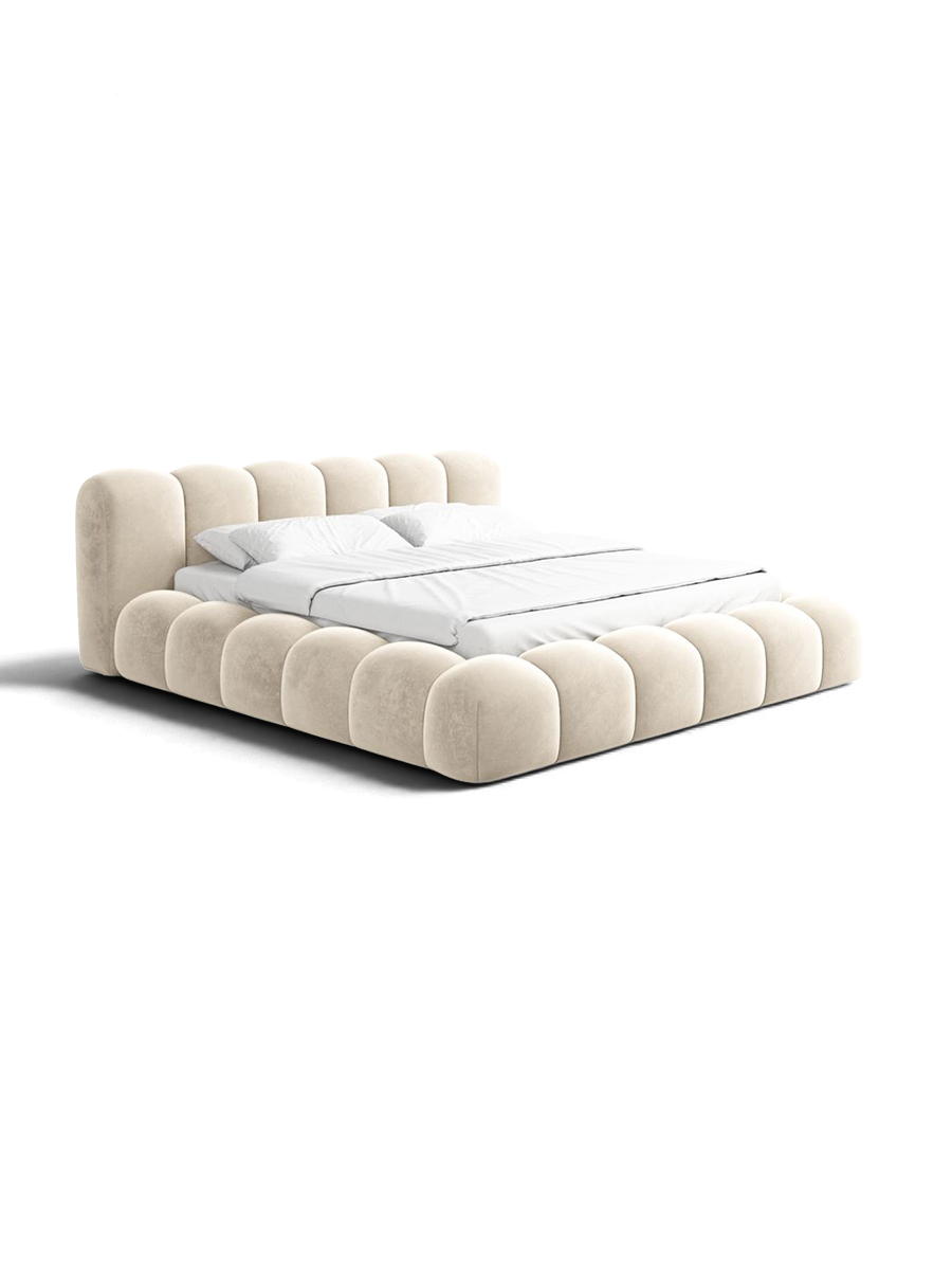 
Design Polsterbett „Alba“ mit Ablagefach, Samt Cream - 140 x 200 cm