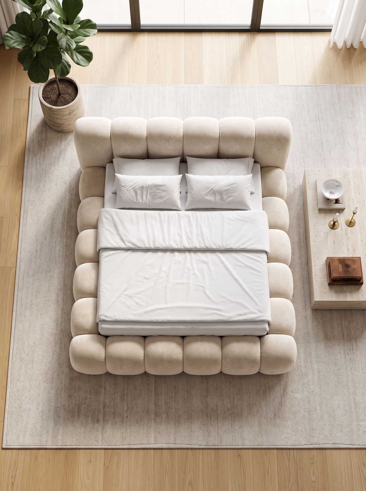 
Design Polsterbett „Alba“ mit Ablagefach, Samt Cream - 140 x 200 cm