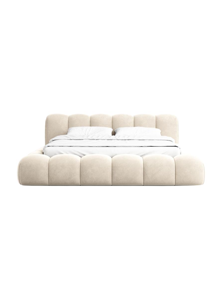 
Design Polsterbett „Alba“ mit Ablagefach, Samt Cream - 140 x 200 cm