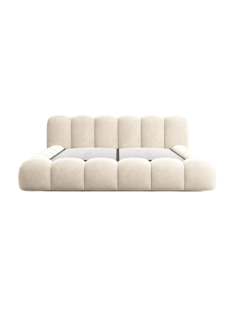 
Design Polsterbett „Alba“ mit Ablagefach, Samt Cream - 140 x 200 cm