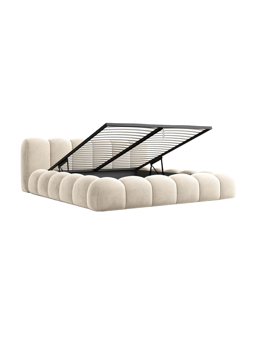
Design Polsterbett „Alba“ mit Ablagefach, Samt Cream - 140 x 200 cm