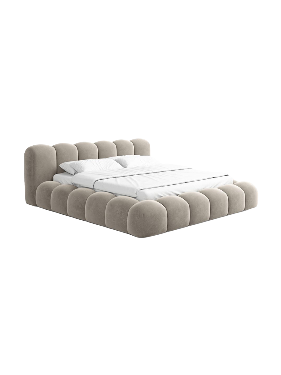 
Design Polsterbett „Alba“ mit Ablagefach, Samt Beige dunkel - 140 x 200 cm