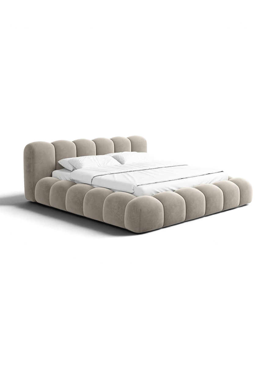 
Letto imbottito di design «Alba» con vano portaoggetti, velluto beige scuro - 140 x 200 cm