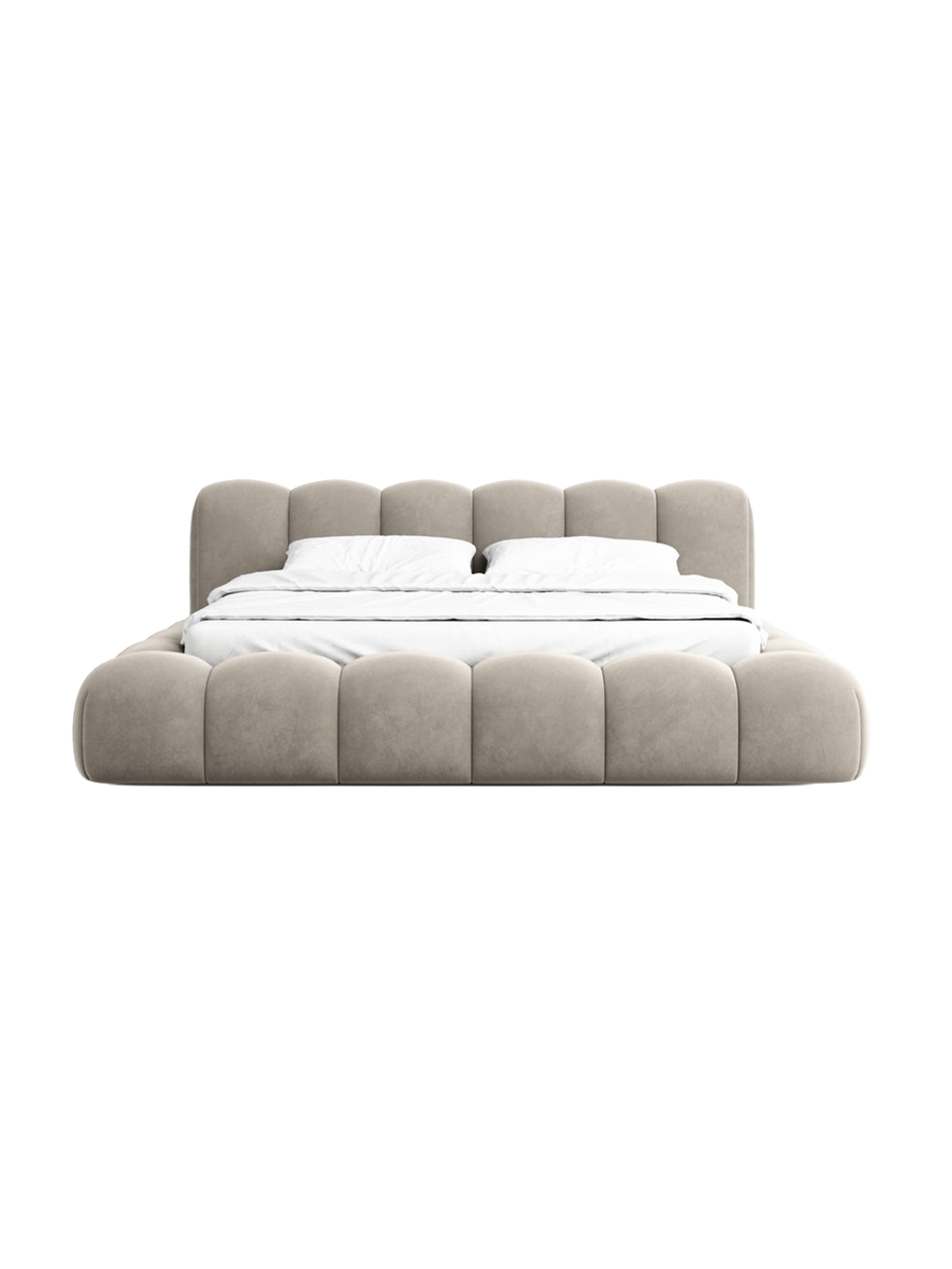 
Design Polsterbett „Alba“ mit Ablagefach, Samt Beige dunkel - 140 x 200 cm